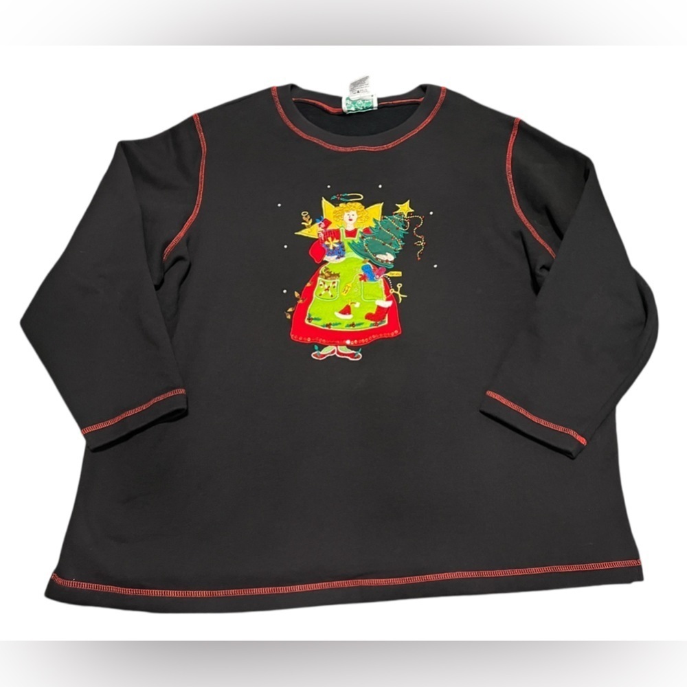 Vintage The Quacker Factory Christmas Angel Embellished Black Sweatshirt 90s